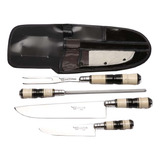 Conjunto De Facas 6 E 10 Garfo Chaira Inox Osso Chifre Couro