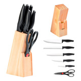 Conjunto De Facas 7 Pçs Com Suporte De Madeira Cross Brinox Cor Preto