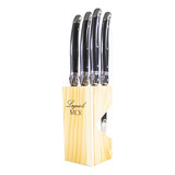 Conjunto De Facas Laguiole Para Carne Com Suporte Mck Preto