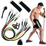 Conjunto De Faixas De Resistência 11 Peças Acessórios Portáteis Para Academia Em Casa Empilhável Até 68 Kg Faixas De Exercício Com âncora De Porta Alças Bolsa De Transporte Alças Para Pernas No Tornozelo Para Treinamento De Resistência Exercícios Em Casa