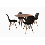 Conjunto De Jantar Eames Wood Redonda Tampo 90cm