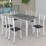 Conjunto De Jantar Mesa 140x75cm Tampo De Granito Topázio Com 6 Cadeiras Sara Preto Liso Branco