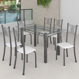 Conjunto De Jantar Mesa 140x75cm Tampo De Vidro Incolor Wt