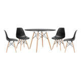 Conjunto De Jantar Mesa Eiffel 100cm Preta 4 Cadeiras Eiff Desenho Do Tecido Das Cadeiras Liso