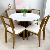 Conjunto De Jantar Mesa Redonda Tampo Vidro Mdf 4 Cadeiras