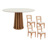 Conjunto De Jantar Mesa Redonda Tampo Vidro Mdf 4 Cadeiras