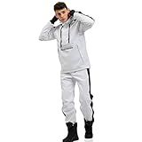 Conjunto De Jaqueta E Calça De Esqui Masculinos à Prova D água à Prova De Vento Roupa De Neve Com Capuz Jaqueta De Snowboard Para Esportes De Inverno Branco GG