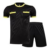 Conjunto De Jérsei De árbitro Uniforme De árbitro De Futebol Masculino Manga Curta Profissional árbitro Camisa De Futebol Perfeito Para Esportes De Futebol De Basquete Inclui Jérsei E Shorts De árbitro Preto GGG
