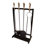 Conjunto De Limpeza Para Lareira Com Bandeja Cabo Bronze