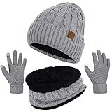 Conjunto De Luvas Femininas Com Gorro E Cachecol E Tela Sensível Ao Toque Para Mulheres Quente Malha Forro De Lã Caveiras Presentes B Cinza Claro Chapéus Aquecedor De Pescoço Luvas G