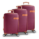 Conjunto De Mala De Viagem Com 3 Peças Vinho Premium Jacki D