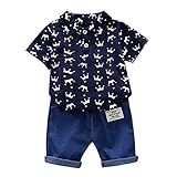 Conjunto De Manga Curta Para Meninas De 12 Meses Blusa De Bebê Estampa De Coroa Camisa Jeans Curta Azul Escuro 12 18 Meses 
