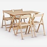 Conjunto De Mesa 120x70 E 4 Cadeiras Davos Dobrável Eucalipto Sem Pintura Marcenaria Real