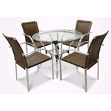 Conjunto De Mesa 4 Cadeiras Fibra Aluminio Piscina Cozinha