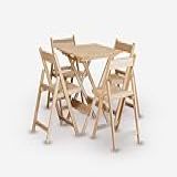 Conjunto De Mesa 70x70 E 4 Cadeiras Davos Dobrável Eucalipto Sem Pintura Marcenaria Real