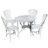 Conjunto De Mesa Bambu E 4 Cadeiras De Alumínio Fundido Para Área Externa Jardim Varanda