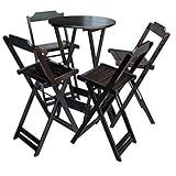 CONJUNTO DE MESA BISTRÔ DOBRÁVEL EM MADEIRA PADRÃO COM 4 BANQUETAS ALTAS TABACO