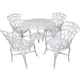 Conjunto De Mesa Com Cadeiras De Jardim Em Alumínio Fundido 5 Peças Cor Branca