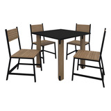 Conjunto De Mesa De Jantar 90x90 Industrial 4 Cadeiras Hera Estilo Nórdico Lamina Com Preto Para Sala E Cozinha Inudstrial
