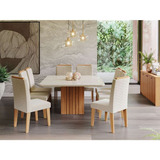 Conjunto De Mesa De Jantar Com Tampo De Vidro Off White A Cor Bege
