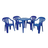 Conjunto De Mesa E 4 Cadeiras Plásticas 182 Kg Azul Mor