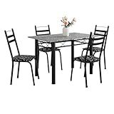 Conjunto De Mesa Itália Com 4 Cadeiras 1 20m Preto Floral Granito Artefamol