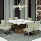 Conjunto De Mesa Para Sala De Jantar Com 6 Cadeiras Creta Tampo Giratório Amsterdã Cedro Off White Areia