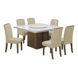 Conjunto De Mesa Sala De Jantar Com Tampo Giratório Amesterdã 1 36m 6 Cadeiras Grécia Cedro Off White Bege Dobuê