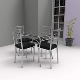 Conjunto De Mesa Tampo Vidro Lion Com 4 Cadeiras Jc