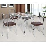 Conjunto De Mesa Tampo Vidro Lion Com 4 Cadeiras Juliana Art Panta Cromado Marrom