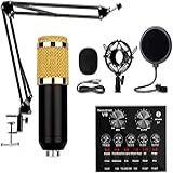 Conjunto De Microfone Condensador Kit De Microfone Profissional Com Placa De Som V8 Ao Vivo Suporte De Choque Para Braço De Lança Para Transmissão Gravação YouTube Podcast Jogos
