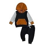 Conjunto De Moletom Infantil Para Bebês Meninos Cores Contrastantes Manga Comprida Moletom Com Capuz E Calça Infantil Outono E Inverno Listra Preta Marrom 6 12 Meses