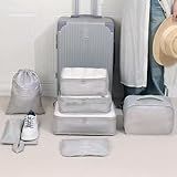 Conjunto De Organizadores De Viagem- 7 Peças- Com Bolsa Para Sapatos E Necessaire -Cinza-