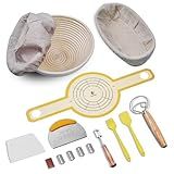 Conjunto De Pão De Fermento Oval De 25 4 Cm E Cestas Redondas Banneton à Prova De Pão Com Forro De Linho Estilingue De Pão De Silicone Batedor De Massa Dinamarquesa Kit De Raspador De Massa