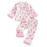 Conjunto De Pijama De Seda Para Bebês Meninas 2 Peças Abotoado Manga Comprida Blusa E Calça De Cetim I Gravata Borboleta Rosa 2 3 Anos