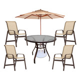 Conjunto De Piscina Com Mesa De Vidro 4 Cadeiras Ombrelone