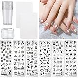 Conjunto De Placas De Estampagem De Unhas 6 Peças De Modelos De Arte Para Unhas 2 Carimbos 2 Raspadores Kit De Estêncil Placas De Animais Flores Folhas Ferramentas De Placa De Arte De Unhas