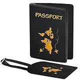 Conjunto De Porta Passaporte Etiquetas De Bagagem Capa De Passaporte E Porta Cartão De Vacina Carteira De Passaporte Impermeável De Couro PU Para Mulheres Homens Capa De Passaporte Livro De