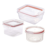 Conjunto De Potes Trava Mais Plasutil Hermetico Kit Com 3 Cor Borracha Vermelha