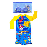 Conjunto De Praia Infantil Proteção Uv Com Óculos Pokemon