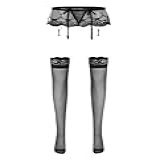 Conjunto De Renda E Laços Lingerie Sexy Kit Cinta Liga Meia De Perna Com Renda Sexy Arrastão 7 8 Sensual Preto Único 
