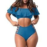 Conjunto De Roupa De Banho Feminino Conjunto De Roupa De Banho Feminino Sexy Havaiano Peplum Corte Alto Triângulo 2 Peças D 467 Azul Royal 3G