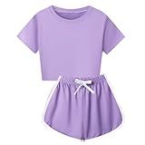 Conjunto De Roupas Esportivas Para Meninos E Meninas 2 Peças Blusa Calça Agasalho Infantil Conjunto De Moletom De Verão Roxo 11 12 Anos