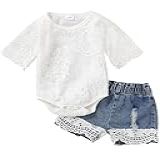 Conjunto De Roupas Para Bebês E Meninas Macacão Calça Jeans Azul 9 12 Meses