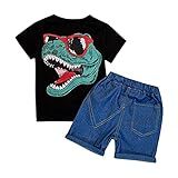 Conjunto De Roupas Para Bebês Meninos Jeans Blusa Infantil Camisa Para Menino Calça De Bebê Shorts De Dinossauro Menino Preto 18 24 Meses