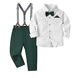Conjunto De Roupas Para Meninos Infantil Terno De Manga Comprida Gravata Borboleta Camisas Suspensórios Calças Verde Escuro 5 6 Anos