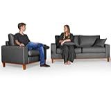 Conjunto De Sofá Living 3 Lugares Duas Poltronas Essencial Estofados Grafite 4 Lugares 