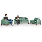 Conjunto De Sofá Living 3 Lugares Duas Poltronas Essencial Estofados Verde 5 Lugares 