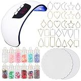 Conjunto De Suprimentos Para Fabricação De Joias De Resina UV 54W Secador De Lâmpada UV Pingentes De Moldura Frascos De Glitter Tapetes De Silicone 45 Kit