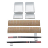 Conjunto De Sushi De Bambu Com Molheiras 10 Peças Lyor